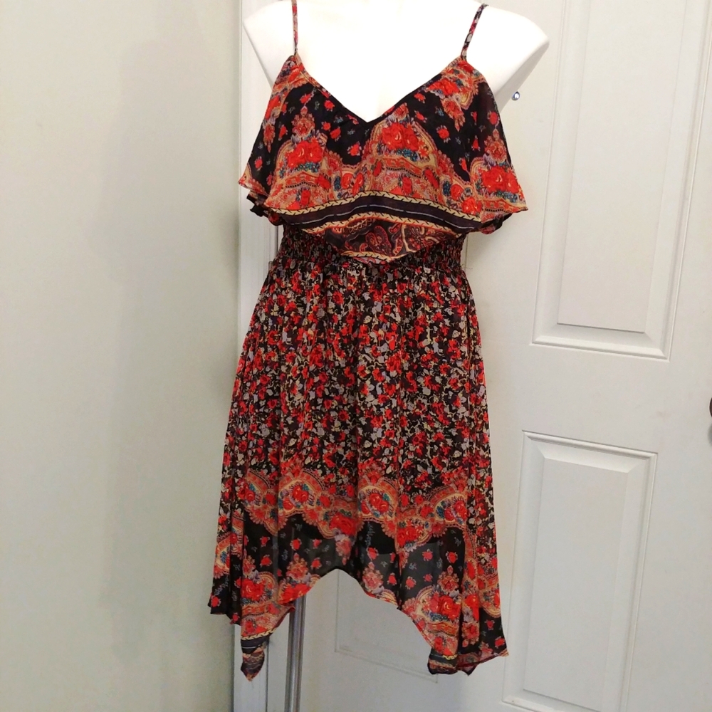 Arden B Floral chiffon handkerchief dress